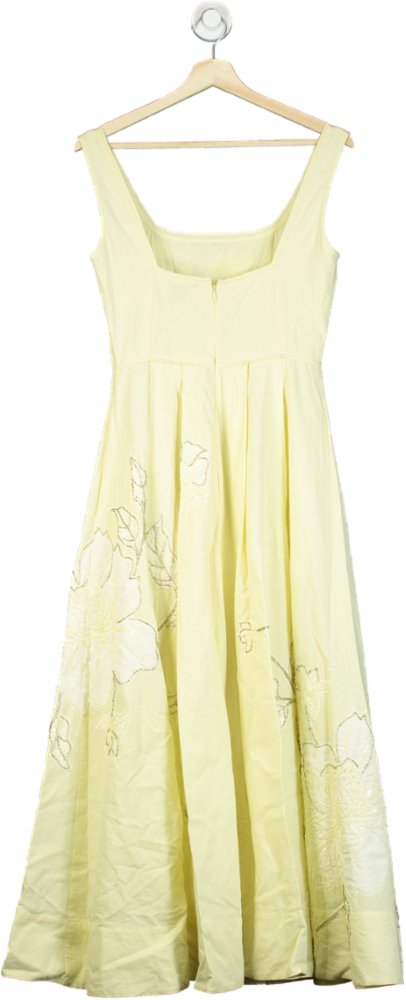 Karen Millen Lemon Linen Cotton Hand Embellished Woven Prom Dress UK 6