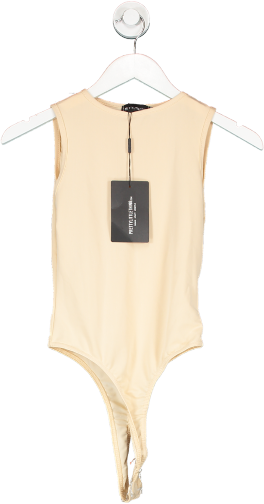 PrettyLittleThing Nude Sand Stretch Slinky High Neck Sleeveless Bodysuit UK 6