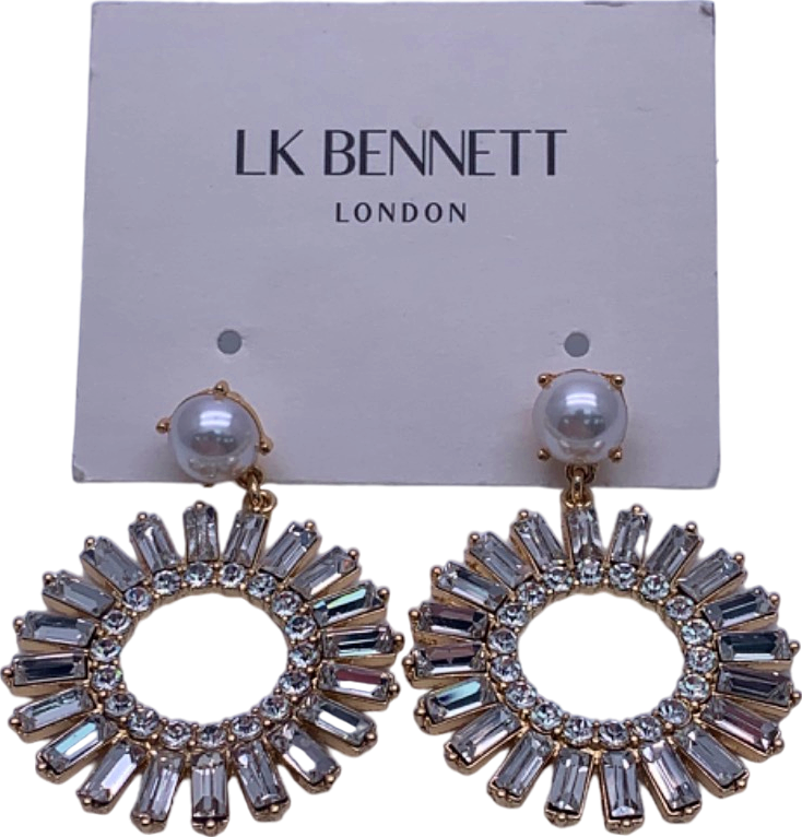 LK Bennett Pearl Clear Crystal Front-Facing Hoop Earrings