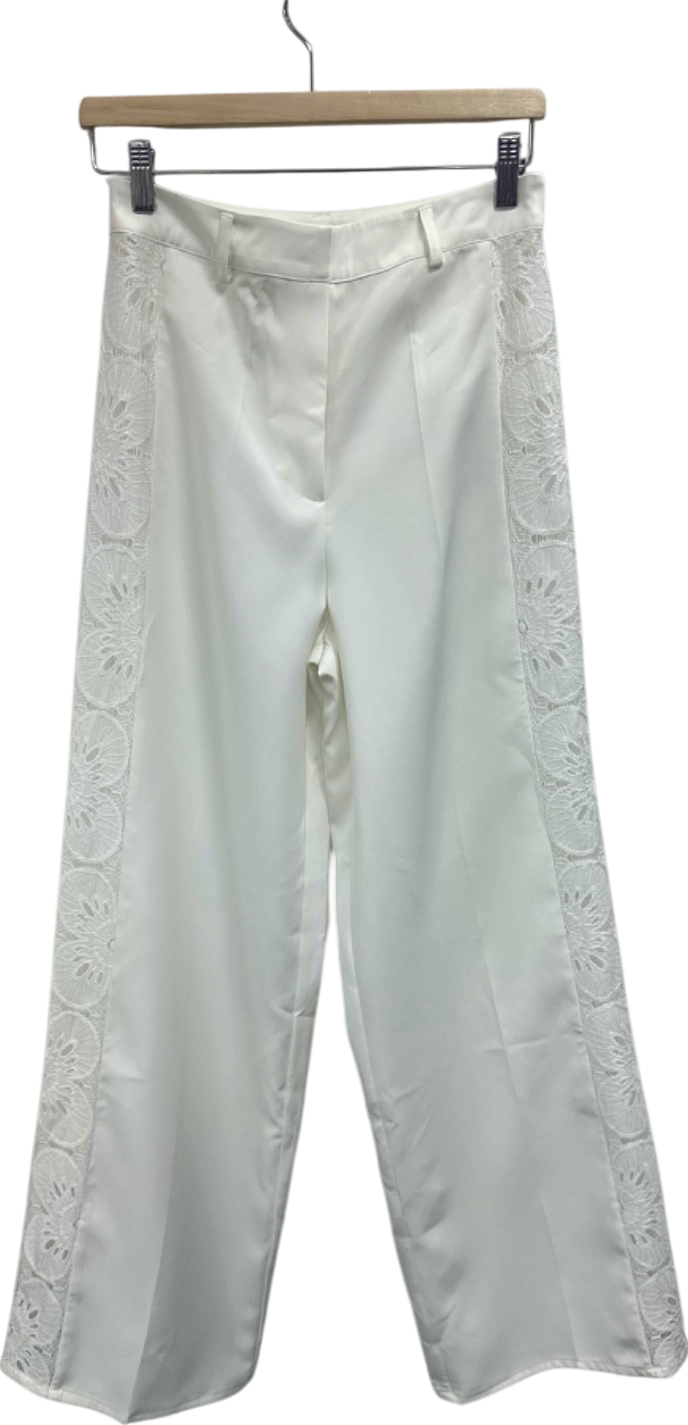 Nasty Gal White Lace Trim Trousers UK 10