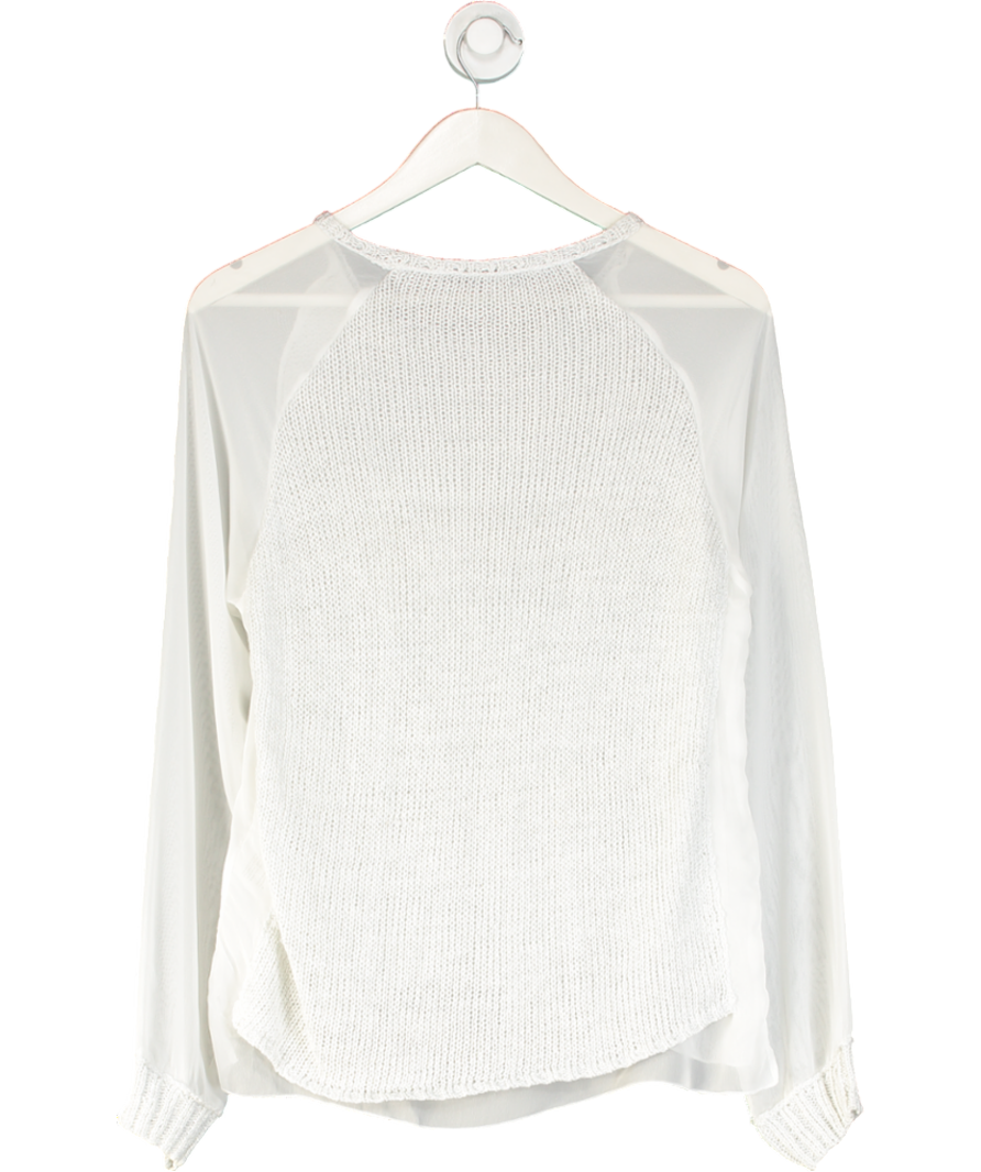 REPLAY White / Metallic Cotton Knit Jumper With Sheer Sleeves UK L
