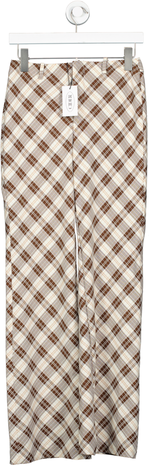 Cider Brown Check Wide Leg Trousers UK XS