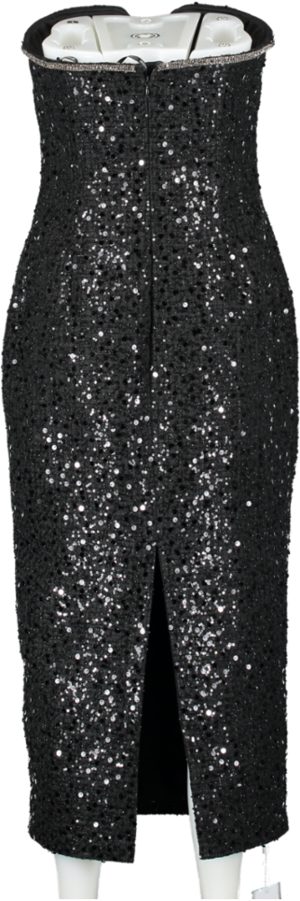Self-Portrait Black Sequin-embellished Boucle Midi Dress UK 12