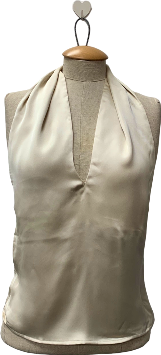 NA-KD Cream Twist Neck Satin Top UK S