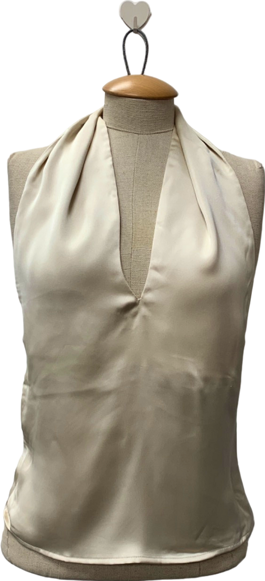 NA-KD Cream Twist Neck Satin Top UK S