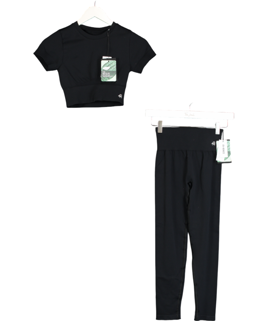 4th & Reckless Black Seamless Activewear Crop Top And Leggings Set Uk S UK S
