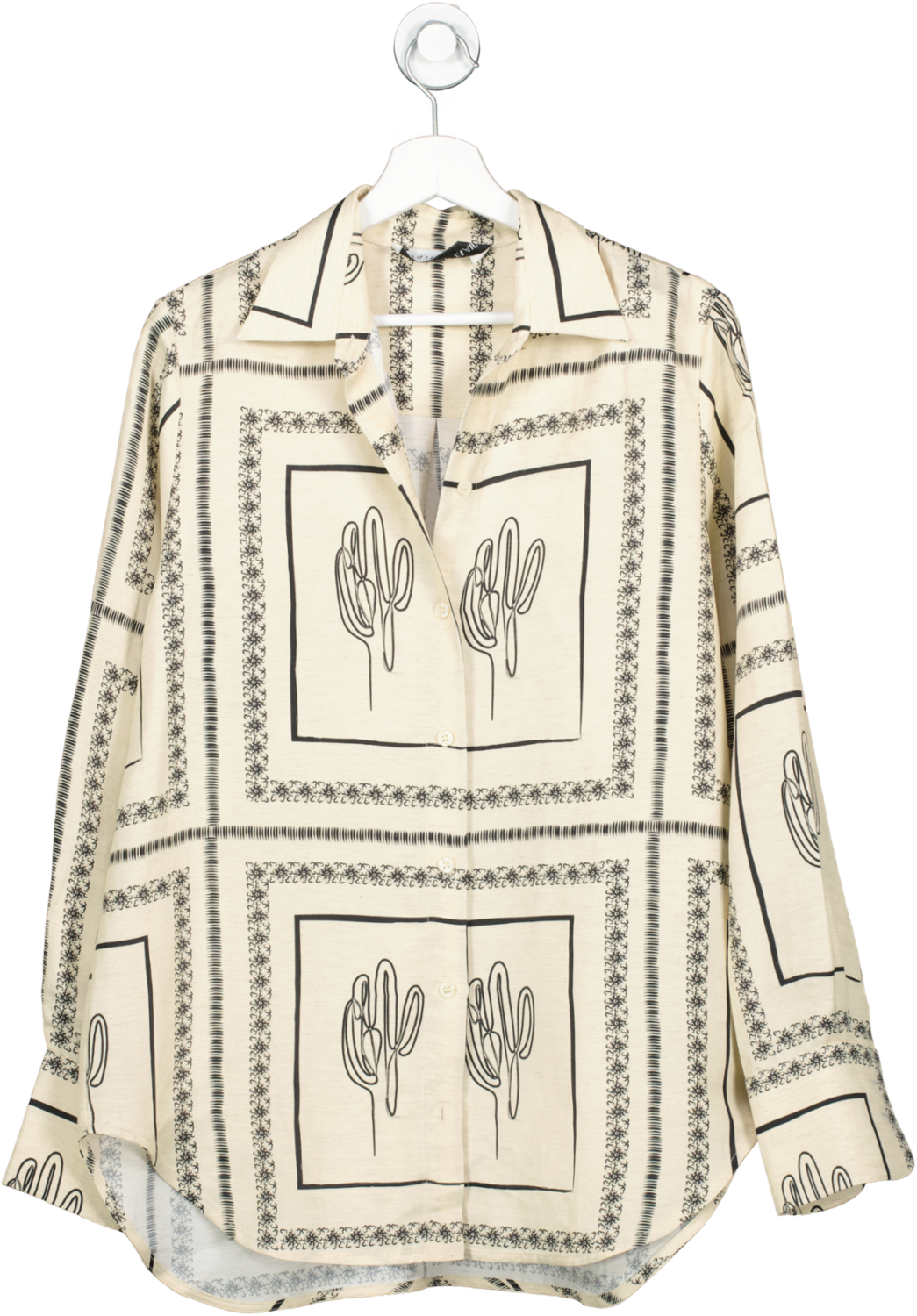 Mehtap Elaidi Cream Oversize Classic Shirt Cactus Print UK S