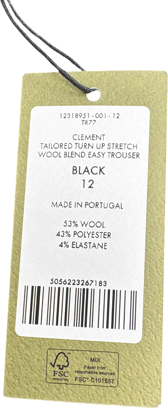 Cefinn Black Clement New Wool Easy Waist Turn Up Trouser UK 12