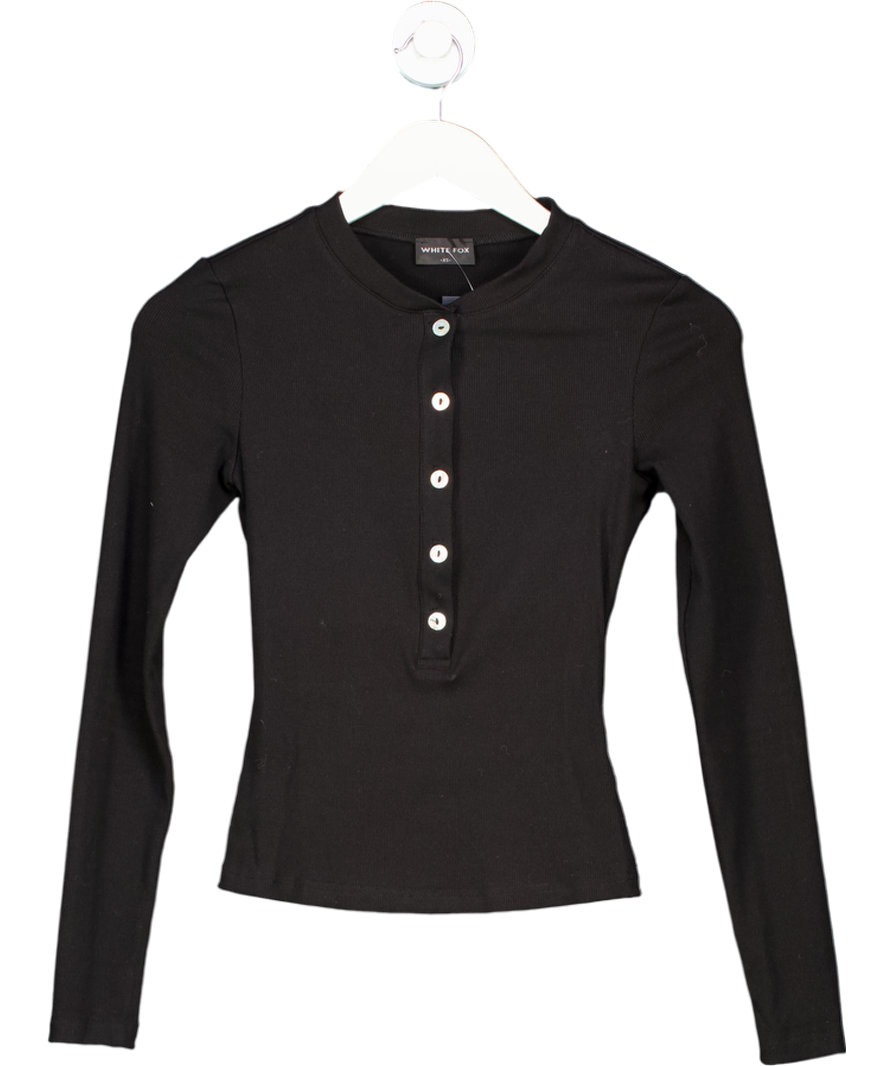 White Fox Black Roll Call Ribbed Long Sleeve Top UK XS