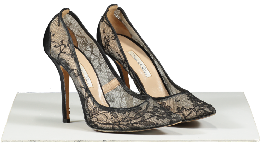 Oscar de la Renta Black Bridget Lace-mesh Pumps UK 5 EU 38 👠