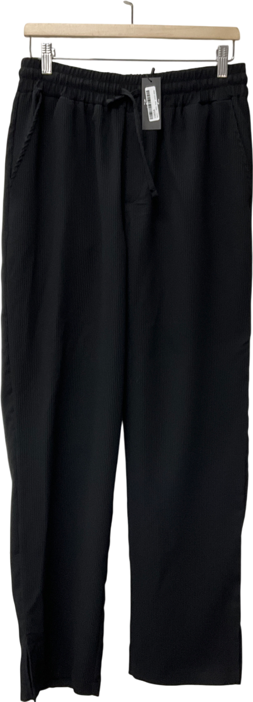 boohooMan Black Elastic Waist Relaxed Fit Split Hem Pleated Trouser UK M