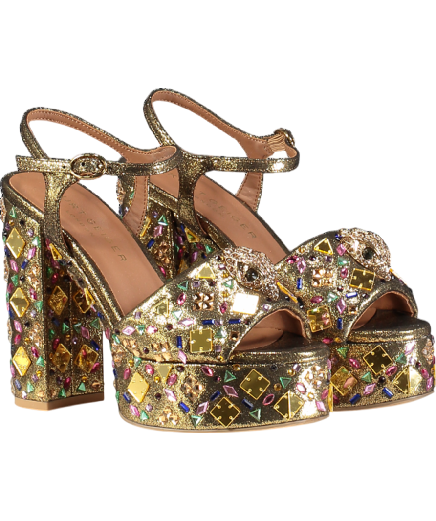 Kurt Geiger Metallic Kensington Crystal-embellished Platform-heel Faux-leather Sandals UK 4 EU 37 👠