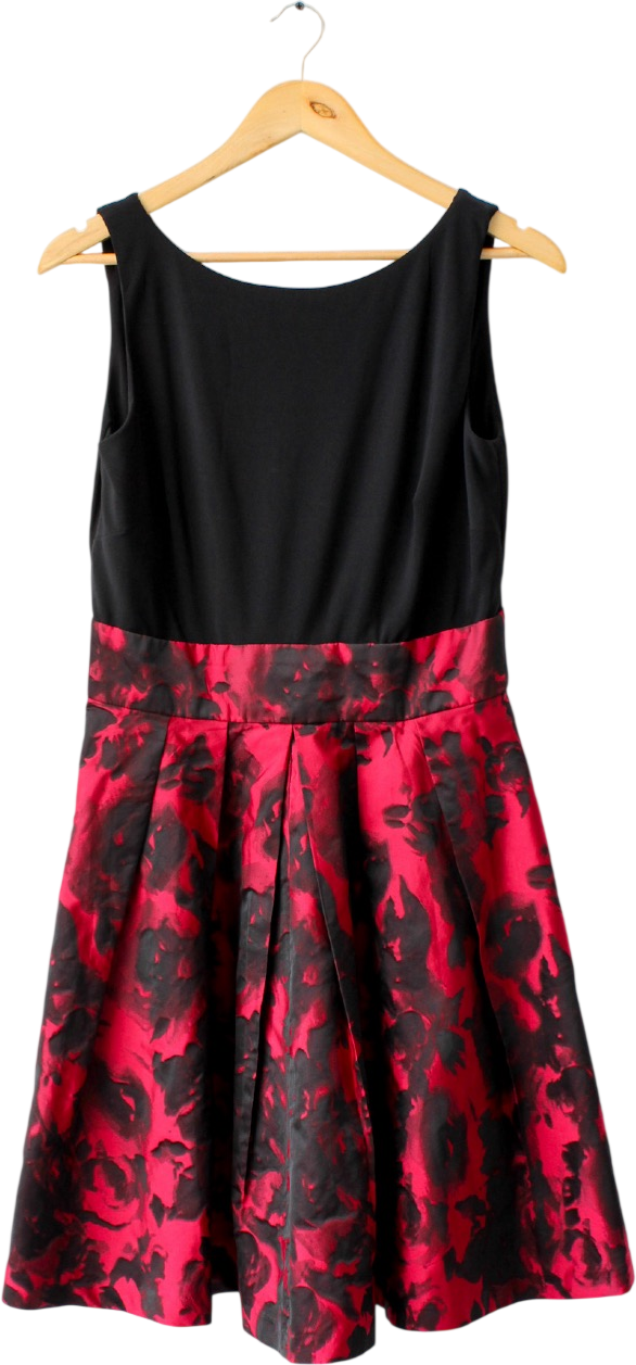 Ralph Lauren Black / Red Floral Satin Fit And Flare Dress Us8 UK 12