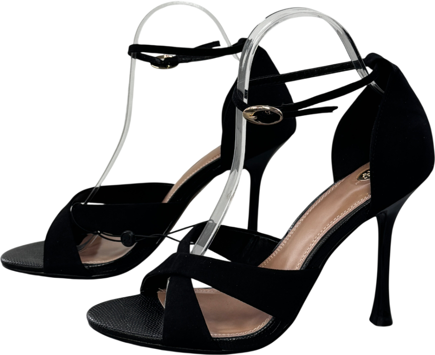 River Island Black Cross Over Strap Heeled Sandals UK 6 EU 39 👠