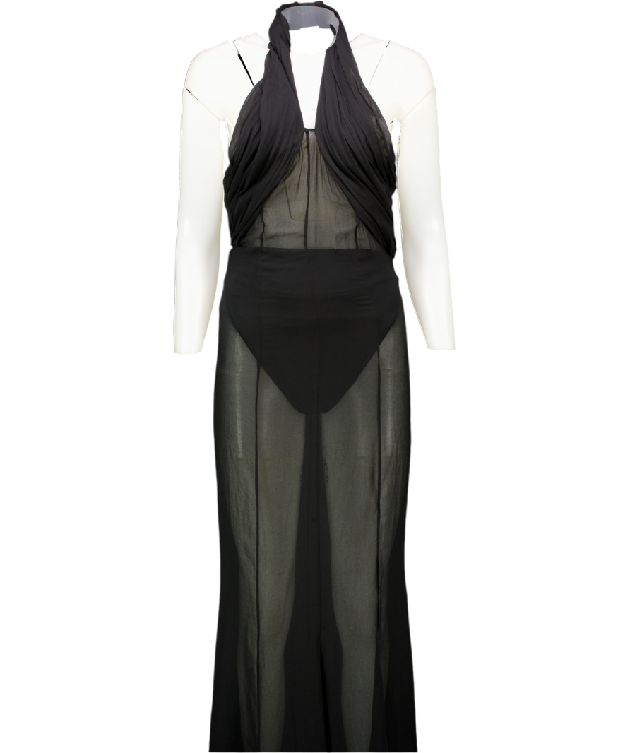 MANGO X Supriya Lele Sheer Pannel Seemed Detail Maxi Dress With Draped Halterneck In Black UK S