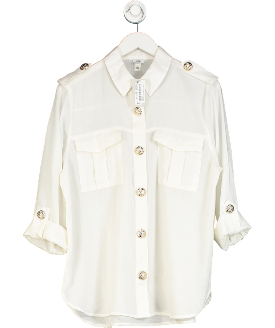 River Island White Button Detail Shirt UK 12