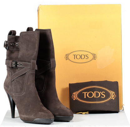 Tods Brown Pointy Tronchetto Suede Boots UK 7 EU 40 👠