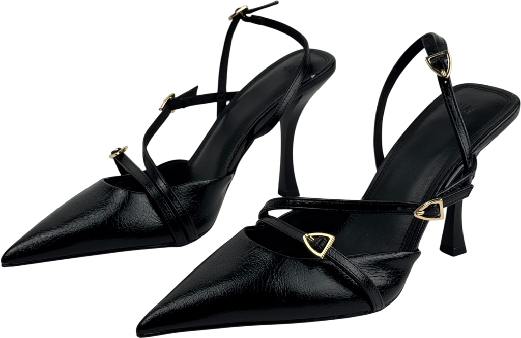 H&M Black Sling Back Buckle Detail Heels UK 6 EU 39 👠