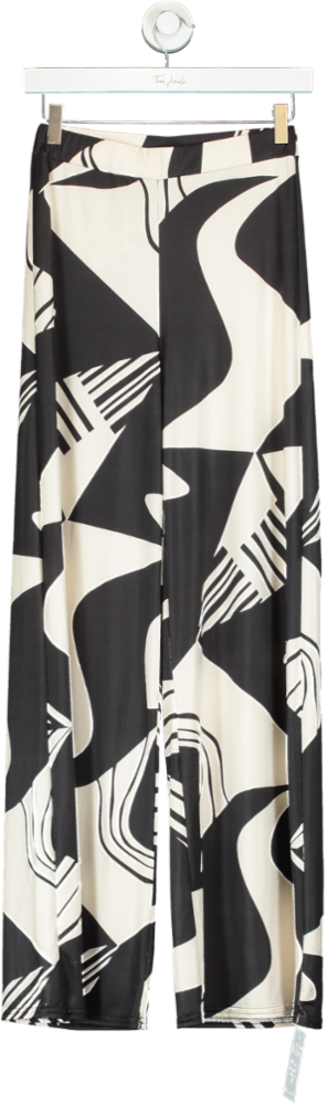 Boohoo Black & White Geometric Print Wide Leg Trousers UK 6