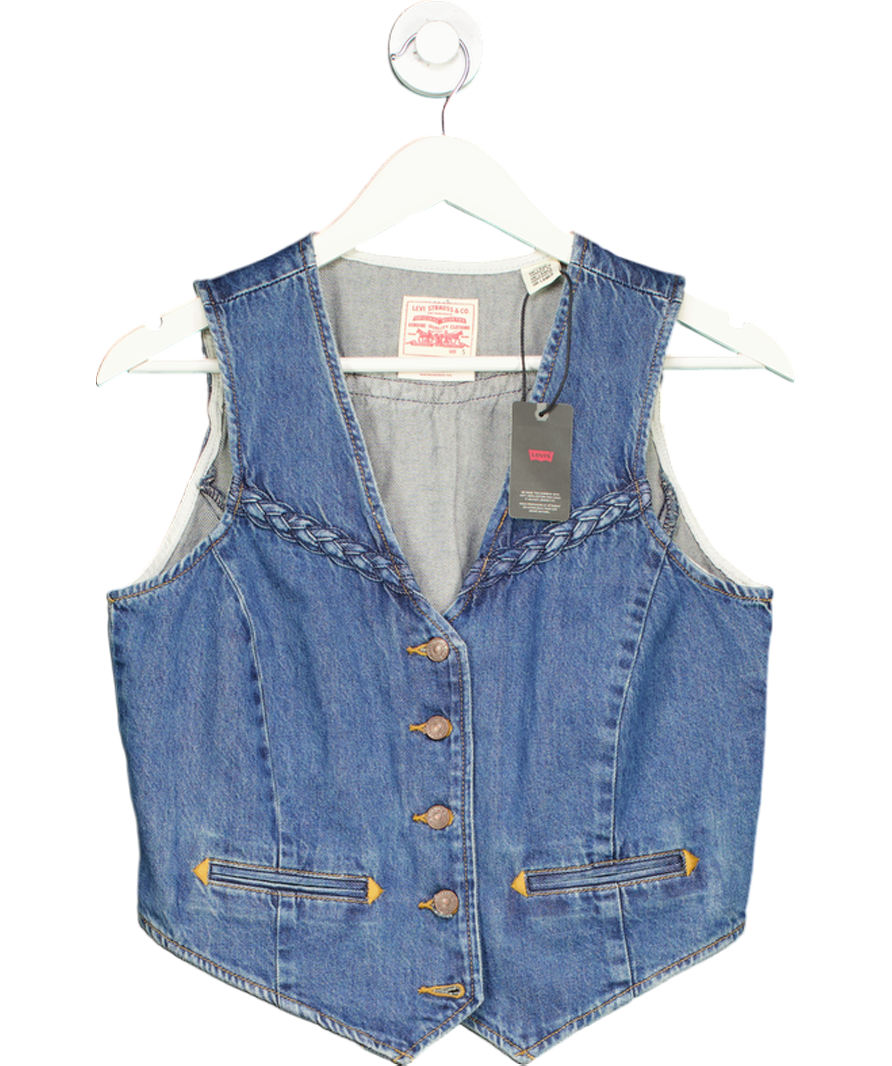 levis Blue Braided V-neck Denim Vest UK S