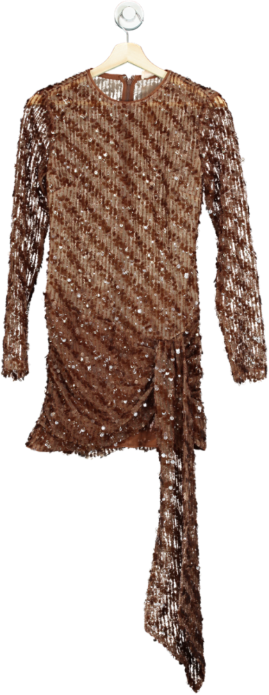 Camila Coelho Bronze Sequin Dress With Asymmetric Hem UK XS