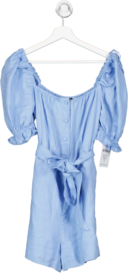 & Other Stories Blue Square Neck Puff Sleeve Playsuit UK 8
