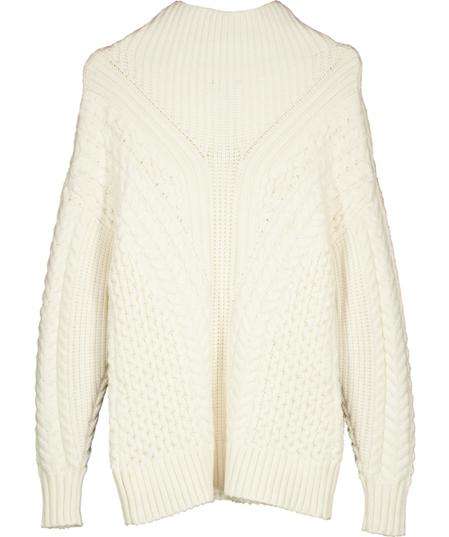 Karen Millen Cream Cable Knit Balloon Sleeve Jumper UK S