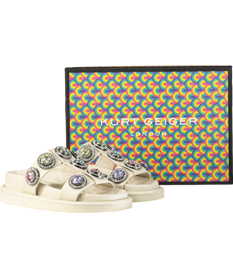 Kurt Geiger Cream Orson Crystal Sandals UK 4 EU 37 👠