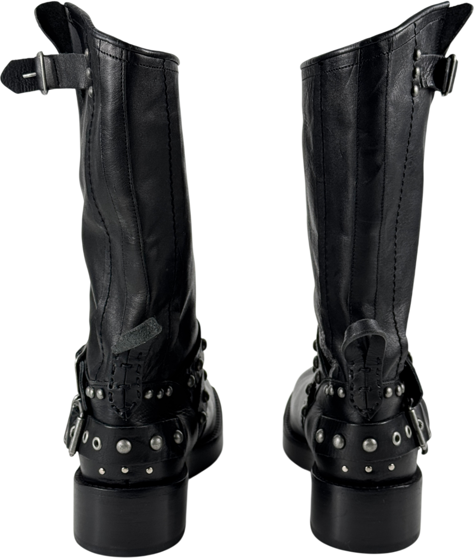 FREE PEOPLE We The Free Black Janey Engineer Boots Us8.5 UK 6 EU 39 👠