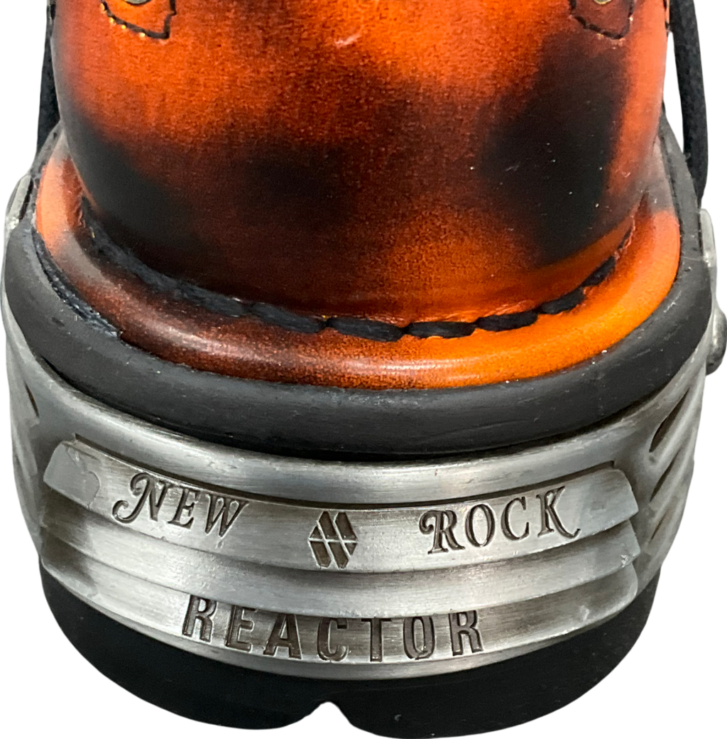 New Rock Black Flame Accented Leather Biker Boots UK 5 EU 38 👠