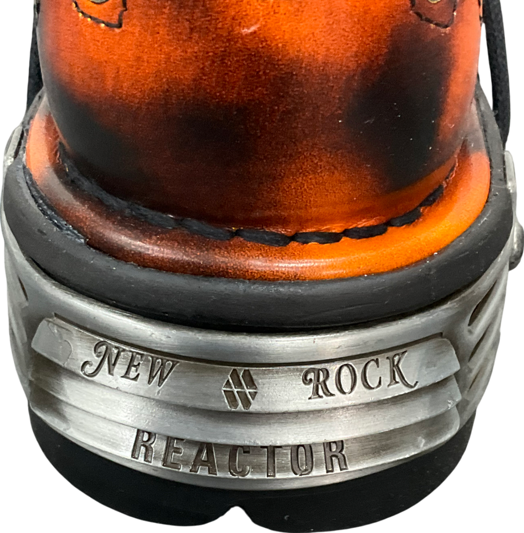 New Rock Black Flame Accented Leather Biker Boots UK 5 EU 38 👠