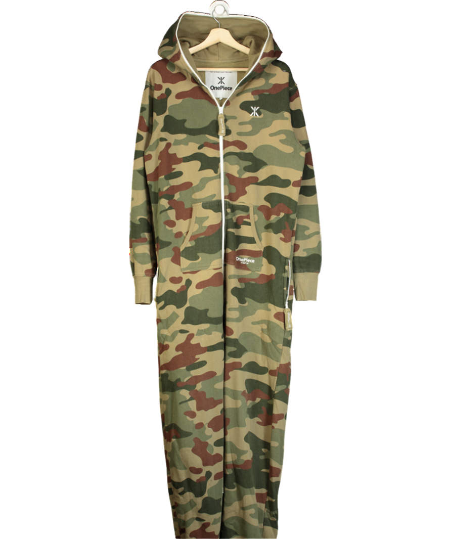 One Piece Green Full Zip Up Camo Onsie UK M