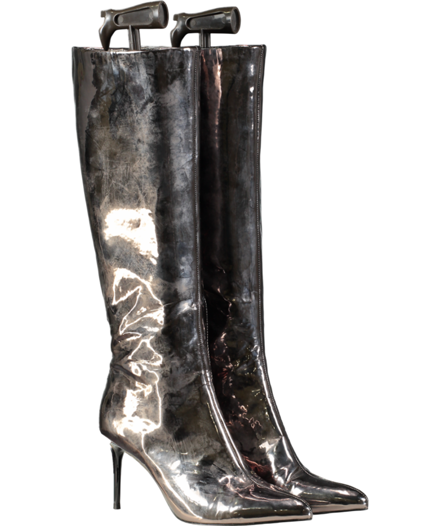 STEVE MADDEN Grey Lovable Patent Heeled Boots UK 6 EU 39 👠