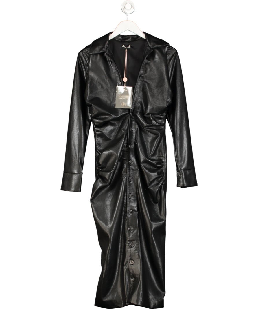 House of CB Viola Black Vegan Leather Long Sleeve Midi Dress UK M