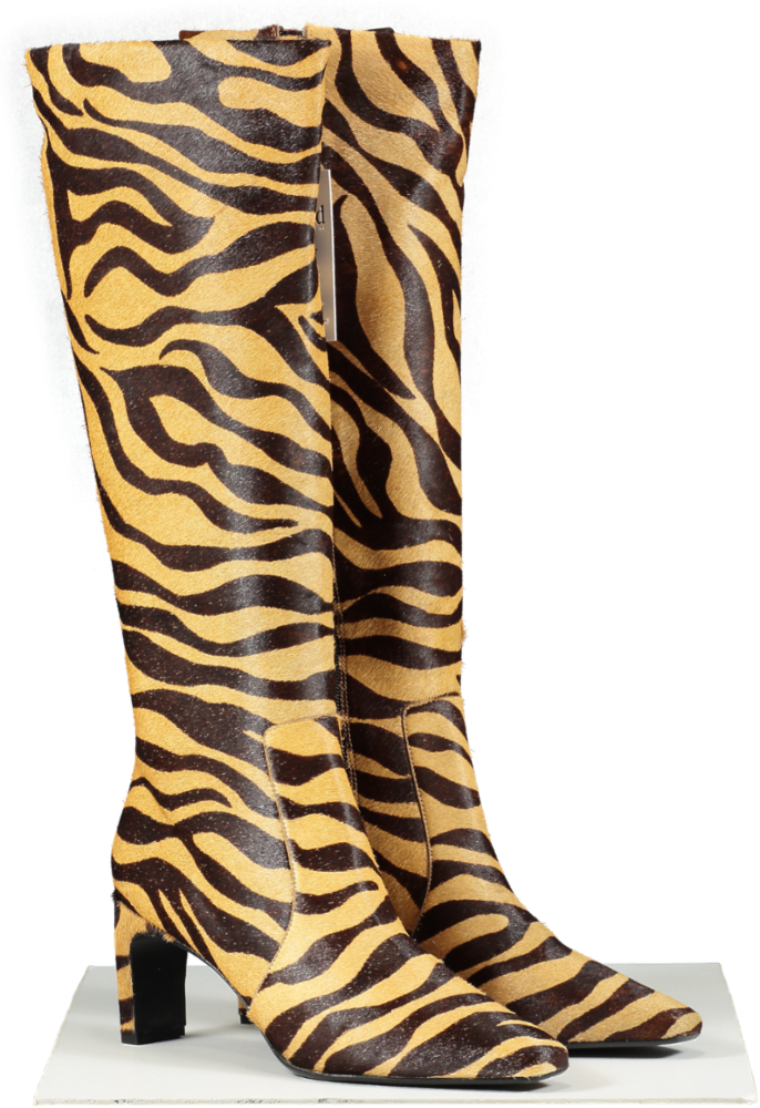 Dune Brown Shaya Leather Knee High Boots UK 8 EU 41 👠