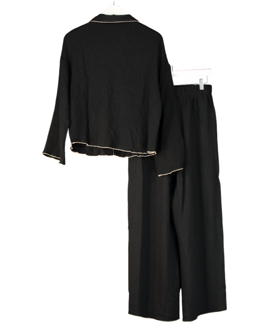 Lounge Underwear Black Crinkle Pyjama Set UK M