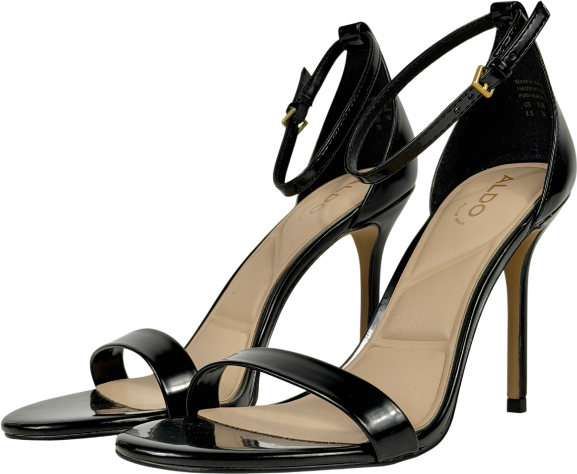 Aldo Black Patent Heeled Sandals UK 6 EU 39