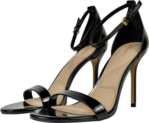 Aldo Black Patent Heeled Sandals UK 6 EU 39