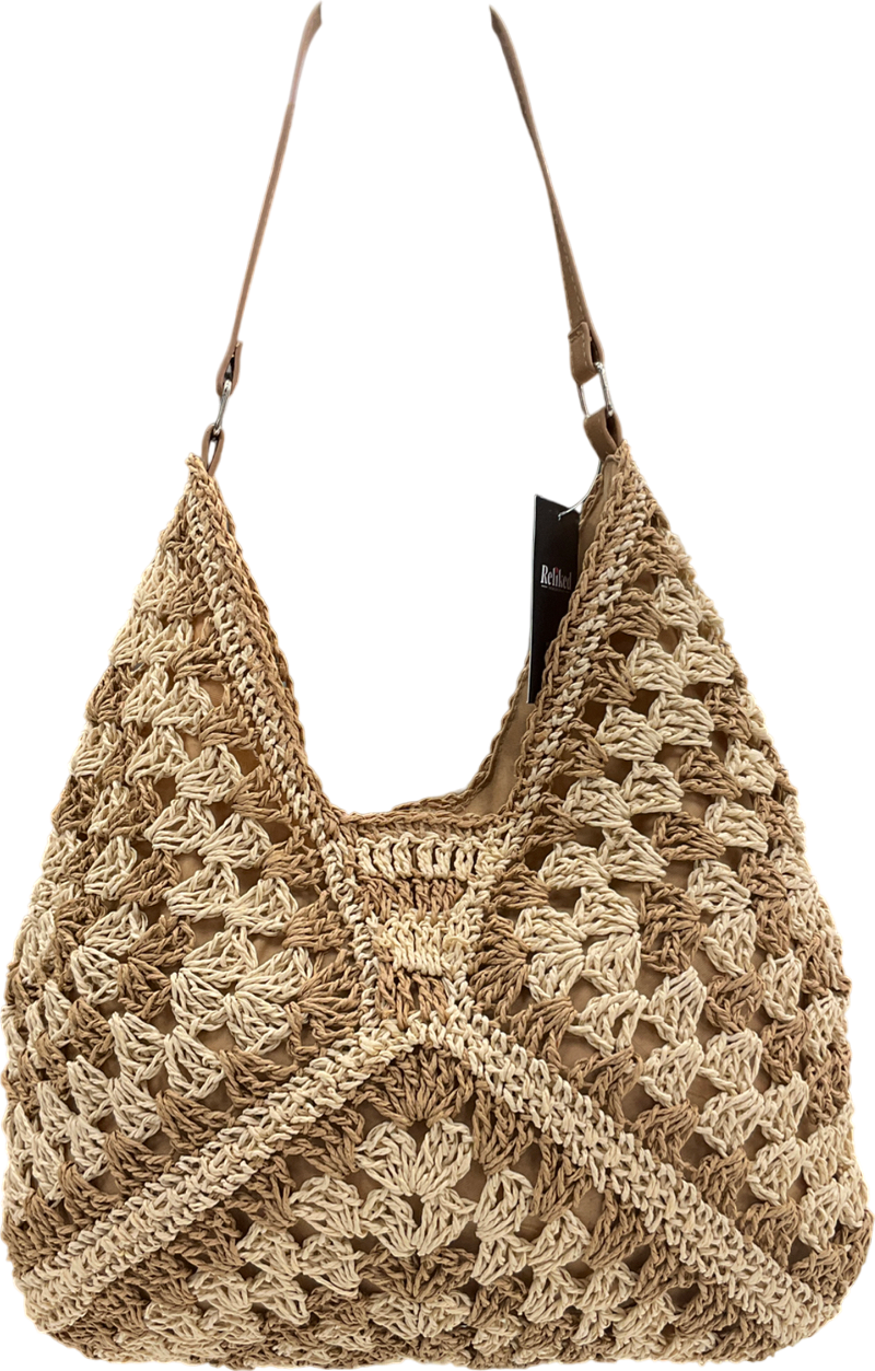Cream Straw Beach Shoulder Bag Summer Crochet One Size