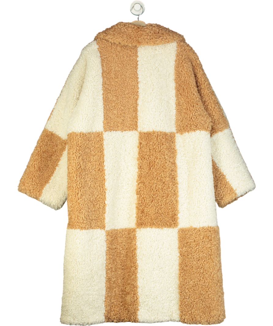 Stand Studio Beige Nicki Checked Faux Sherling Coat One Size