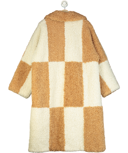 Stand Studio Beige Nicki Checked Faux Sherling Coat One Size