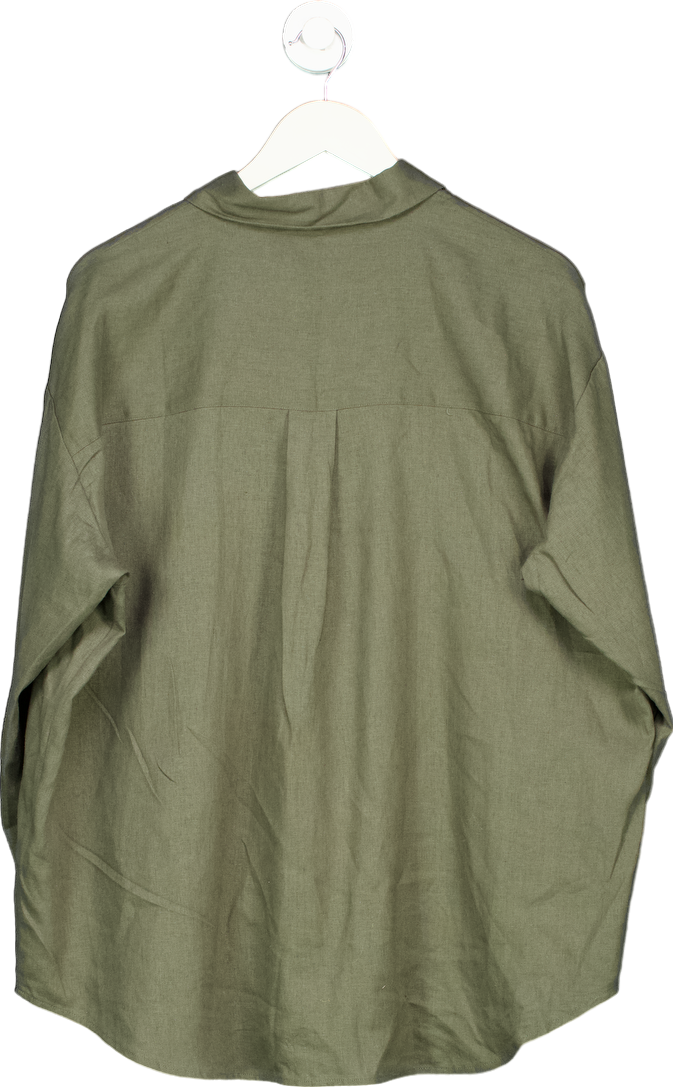 NA-KD Green Oversized Linen Blend Shirt EU 36