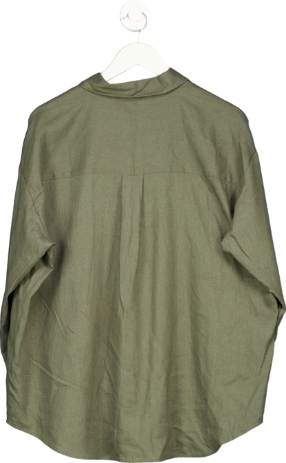 NA-KD Green Oversized Linen Blend Shirt EU 36