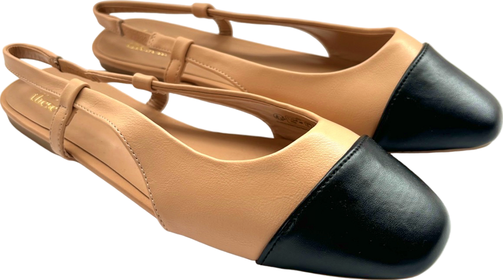 Friends Like These Nude/Black Toecap Slinger Flat Shoes UK 6