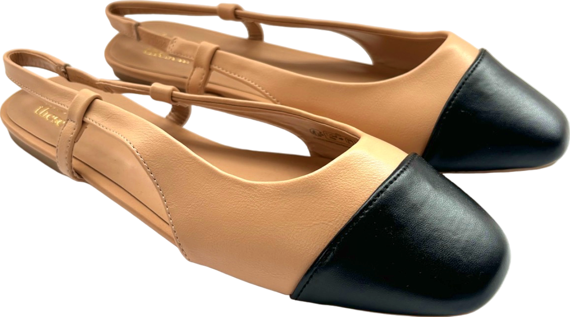 Friends Like These Nude/Black Toecap Slinger Flat Shoes UK 6