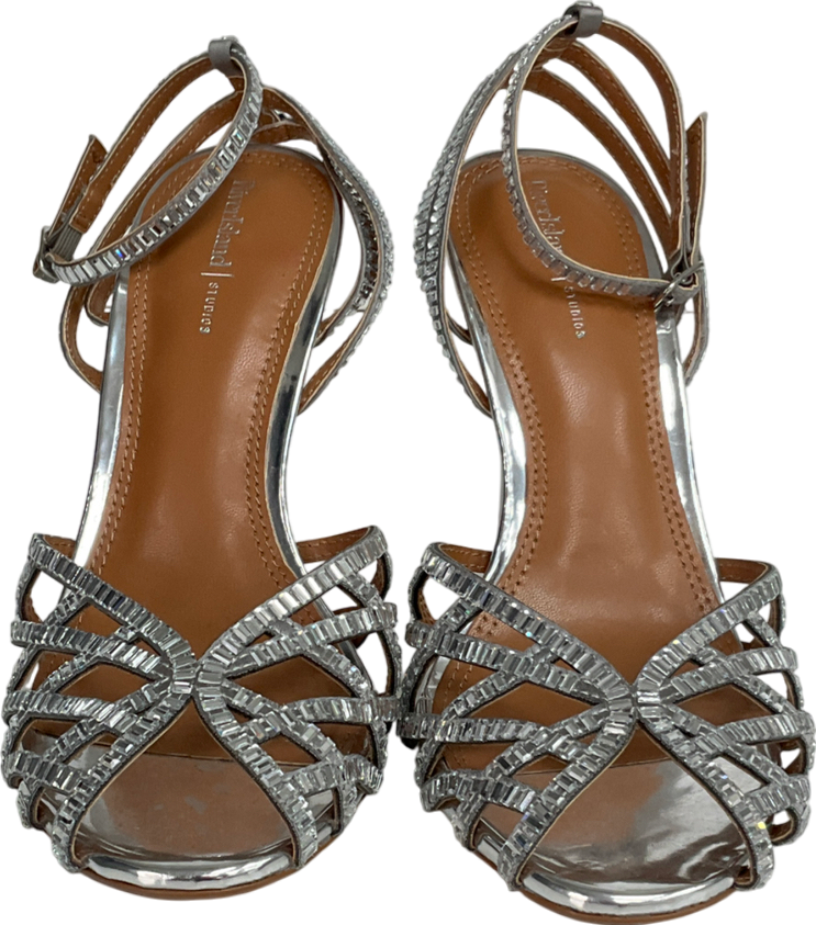 River Island Metallic Diamante Heels In Silver UK 3 EU 36 👠