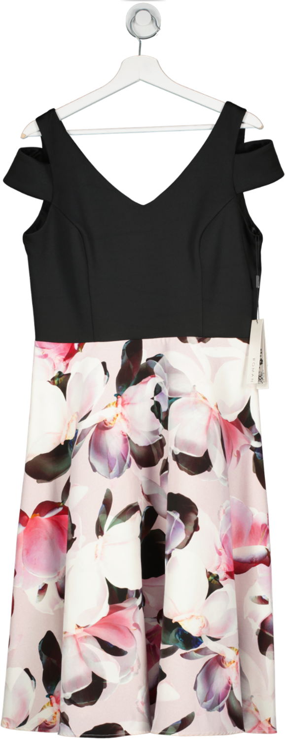 ROMAN ORIGINALS Black Fit And Flare Print Skirt Dress BNWT UK 12