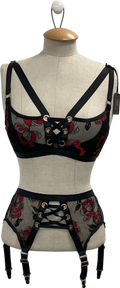 Honey Birdette Black Freya Bra And Suspender Set UK 32D