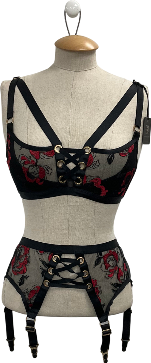 Honey Birdette Black Freya Bra And Suspender Set UK 32D