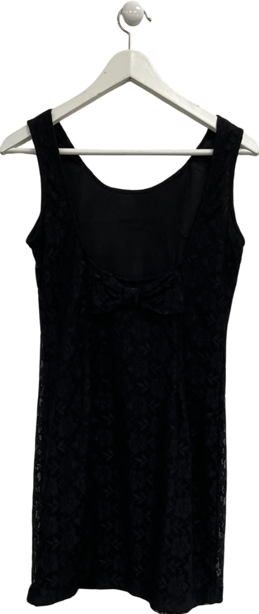 Fska Black Floral Lace Sleeveless Mini Dress, Low Cut Back With Bow Detailing UK M